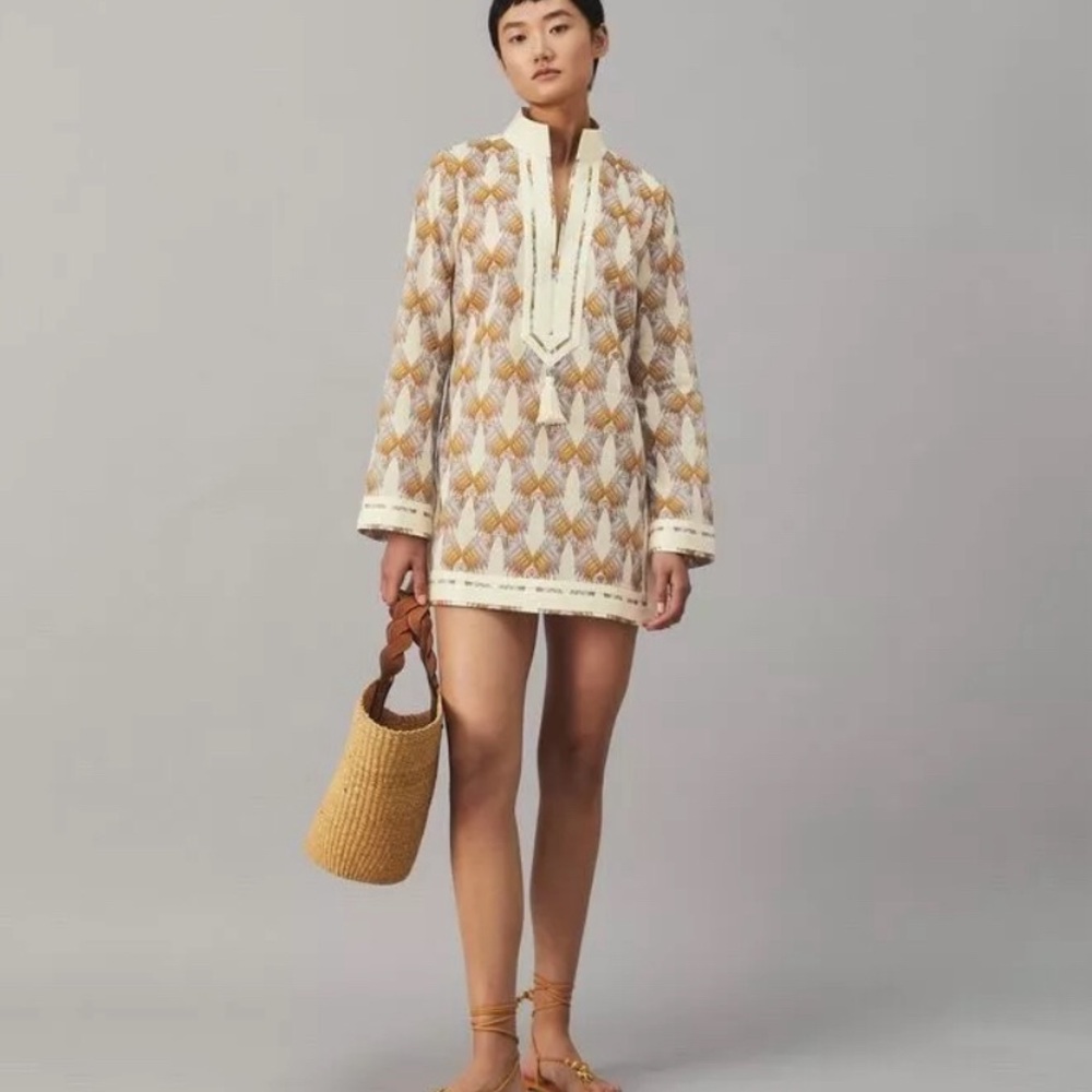 Women's Cream and Tan Swim Cover-Up